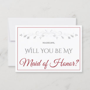 Carte Red & White Elegant Be My Maid of Honor Card