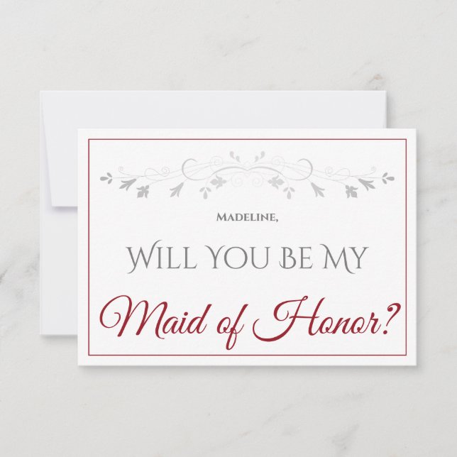 Carte Red & White Elegant Be My Maid of Honor Card (Devant)