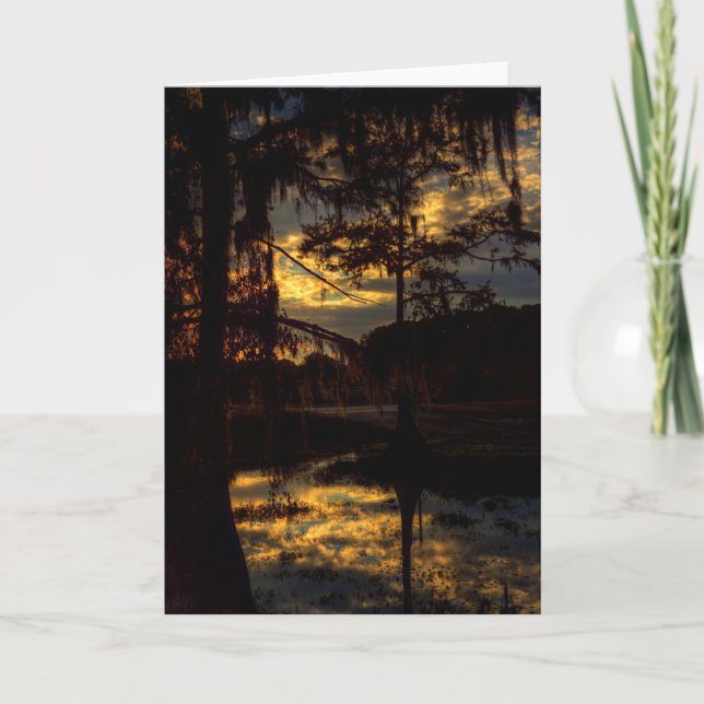Carte Réflexion de coucher du soleil de bayou (Devant)