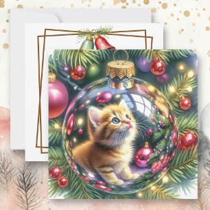 Carte Réflexion de Kitten dans un ornement de Noël