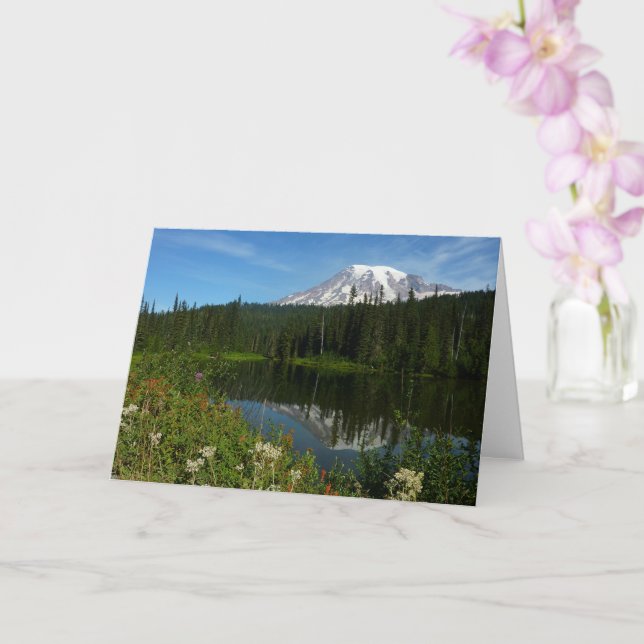 Carte Réflexion du lac Rainier avec Fleurs sauvages (Orchidée)