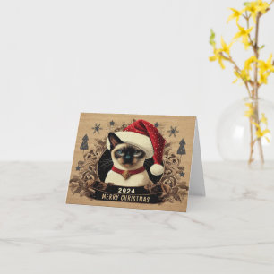 Carte Régal de Noël Siamese Chat, Père Noël Kitten Bienv
