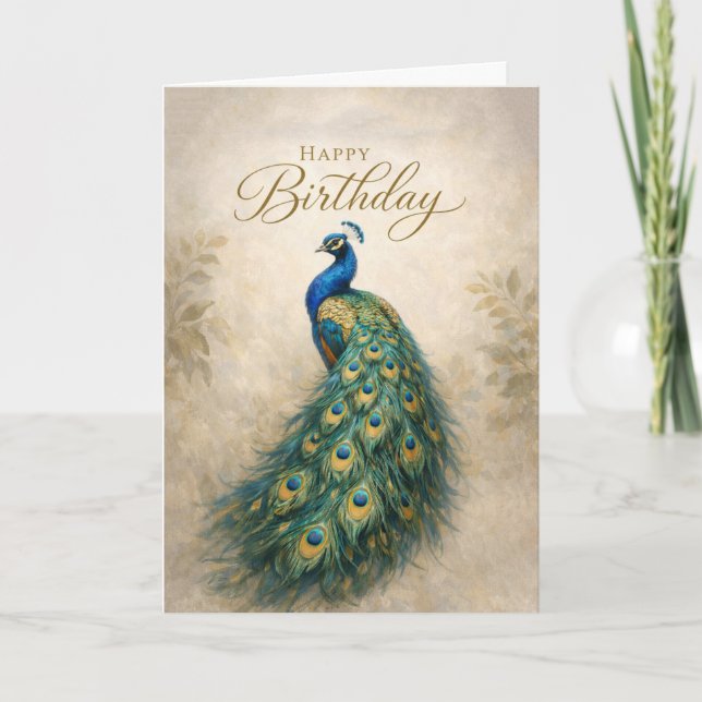 Carte Regal Peacock Birthday Elegance (Devant)