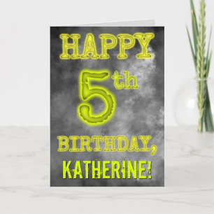 Carte Regard Effrayant Auréole Lumineuse "JOYEUX 5ème AN