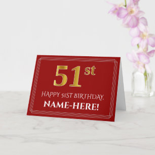 Carte Regard élégant de faux or pour les 51 ans, nom (Ro