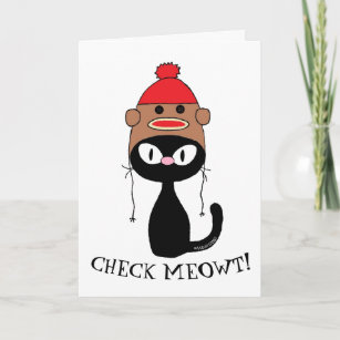 Carte Regarde Meowt ! Noir Chat w Sock Singe Casquette A