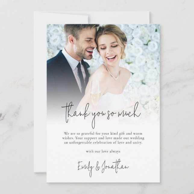 Carte Reincement photo moderne Script Mariage Merci (Devant)