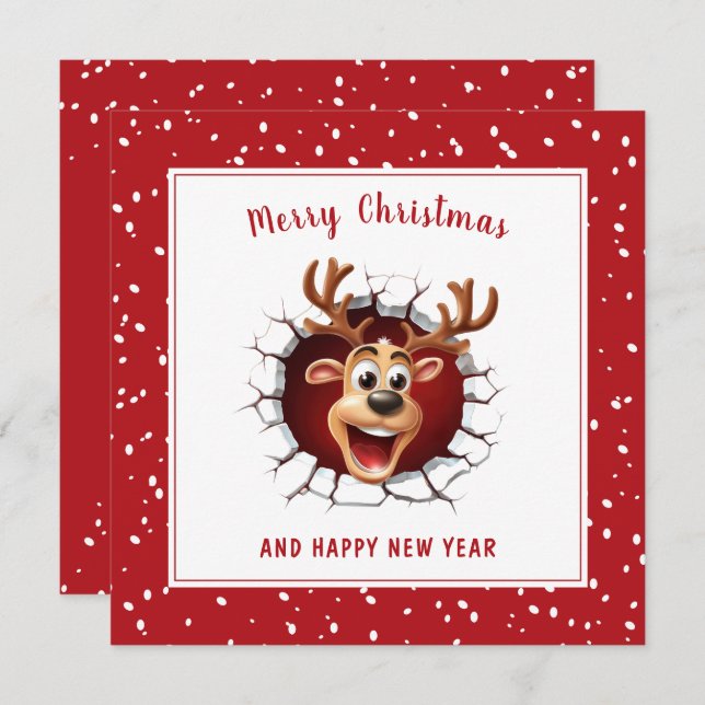 Carte Reindeer à travers Funny Christmas Card (Devant / Derrière)