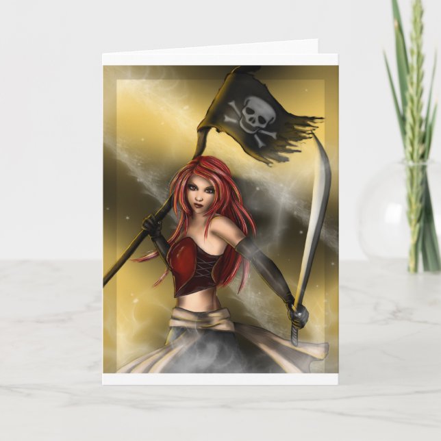 Carte Reine de pirate avec le drapeau (Devant)