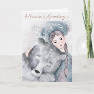 Carte Reine des neiges et ours polaire de Noël hivernal