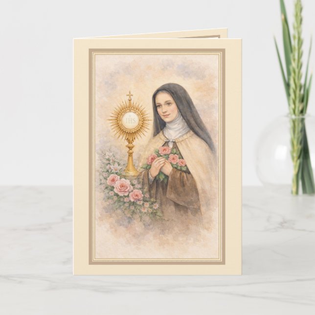 Carte Religieuse Sainte Thérèse Carmélite Fleur (Devant)