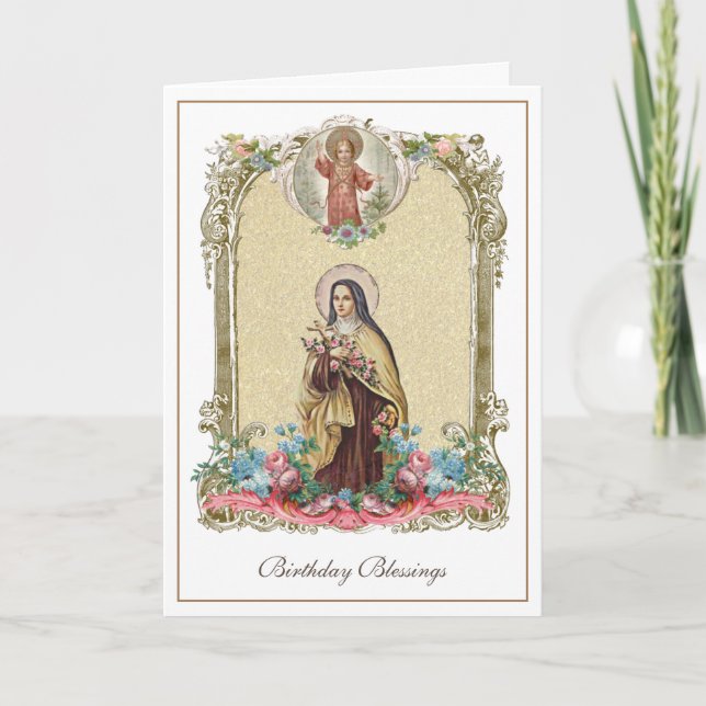 Carte Religieuse Sainte Thérèse Catholique Fleurale (Devant)