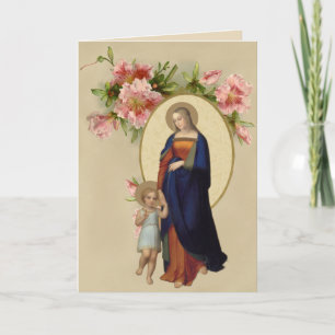 Carte Religieuse Vierge Marie Jésus Floral