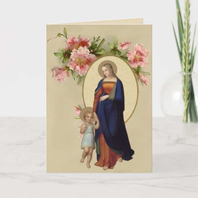 Carte Religieuse Vierge Marie Jésus Floral (Devant)