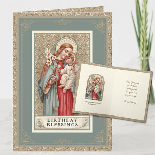 Carte Religieux Anniversaire Vierge Marie Jésus Vintage