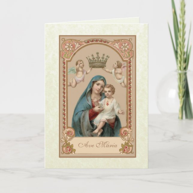 Carte Religieux Béni Mère Marie Bébé Jésus (Devant)