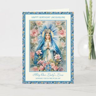 Carte Religieux Bienheureux Mary Floral Prière Rosary Ca