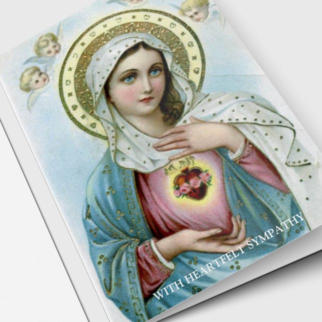 Carte Religieux Catholique Sacré Coeur Marie Sympathie (Religious Catholic Heartfelt Mary Sympathy Funeral Thank You card)