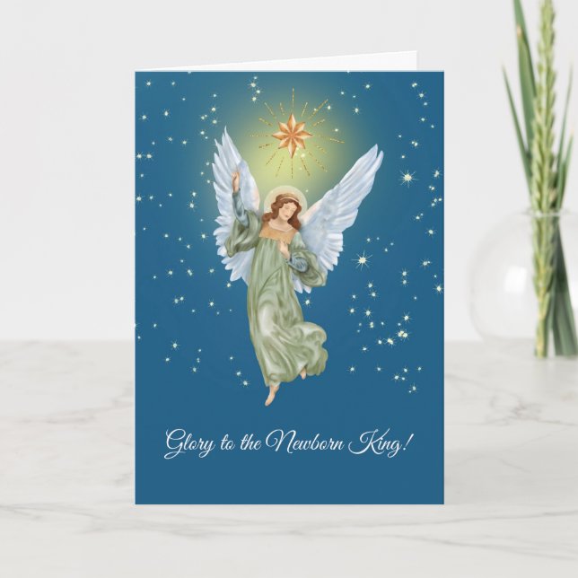 Carte Religieux chrétien Noël Angel étoile nuit (Devant)