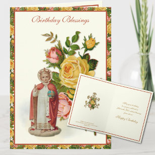 Carte Religieux Jésus Enfant Prague Rouge Jaune Roses