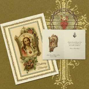 Carte Religieux Sacré Coeur de Jésus Catholique Annivers