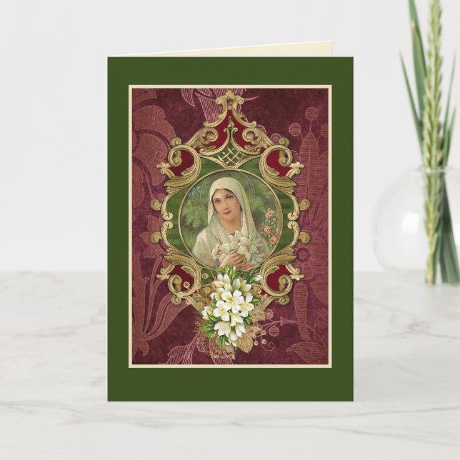 Carte Religieux Vierge Marie Anniversaire Écriture Saint (Devant)