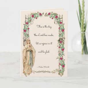 Carte Religieux Vierge Marie Rosaire Écriture Florale