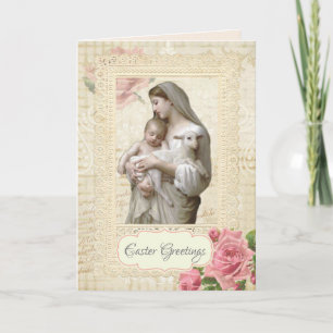 Carte Religieux Vintage Joyeuses Pâques Marie Jésus Flor