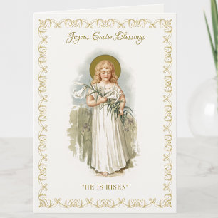 Carte Religieux Vintage Joyeuses Pâques Vierge Marie Pas