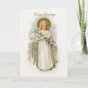 Carte Religieux Vintage Joyeuses Pâques Vierge Marie Pas