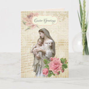 Carte Religieux Vintage Pâques Heureuse Marie Jésus Flor
