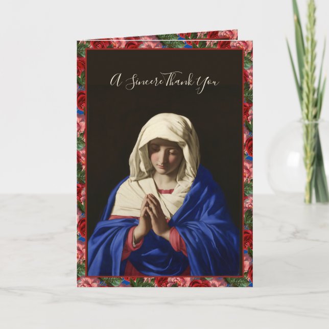 Carte Religious Virgin Mary in Prayer Roses Scripture (Devant)