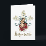 Carte Religious Virgin Mary Jesus Catholic Vintage<br><div class="desc">This is a custom designed image of the Blessed Virgin Mary with the Baby Jesus over-layed on a Marian Cross. The Marion Cross is a symbol for the Blessed Virgin Mary with the "M" under the cross, because she stood at the foot of the cross. A floral bouquet is below....</div>