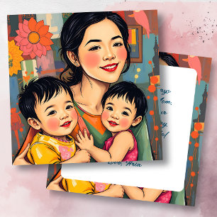 Carte Remerciement Coloré Abstrait à Maman Fête des Mè