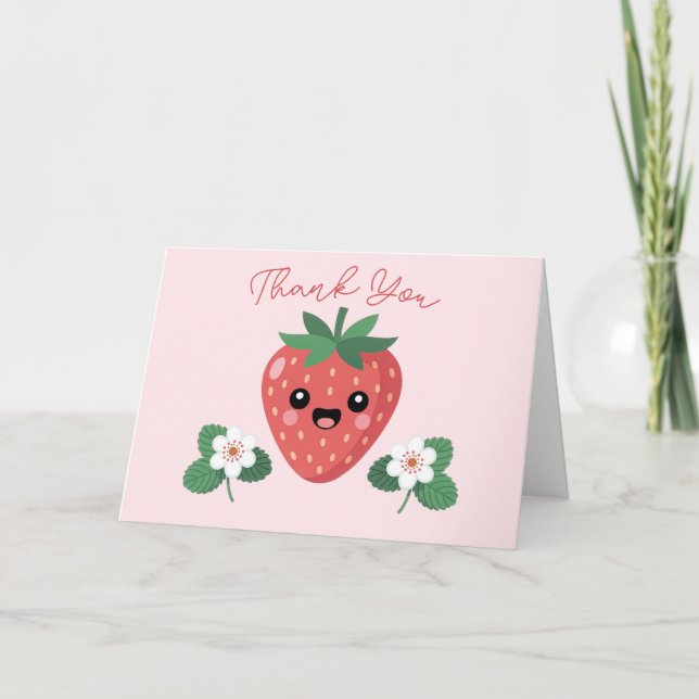 Carte Remerciement de Baby Shower Kawaii Strawberry (Devant)