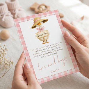 Carte Remerciement de Baby Shower Silly Goose Rose Gingh