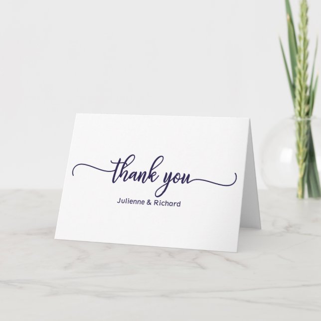 Carte Remerciement de calligraphie bleu marine chic (Devant)