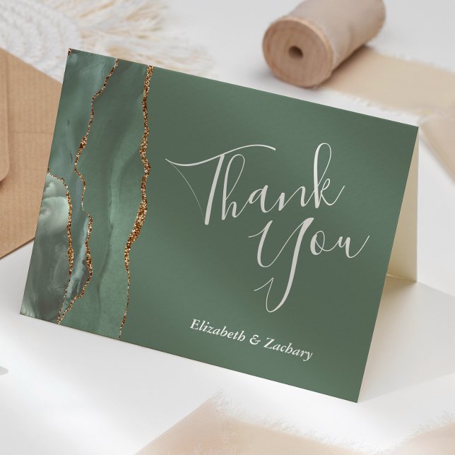 Carte Remerciement de mariage à la pierre d'agate verte  (Créateur téléchargé)
