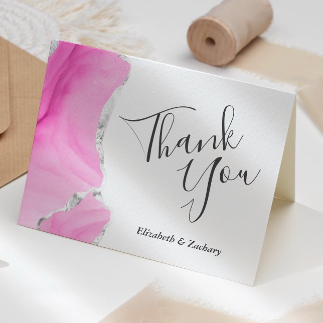Carte Remerciement de mariage à l'aquarelle Agate Rose A (Créateur téléchargé)