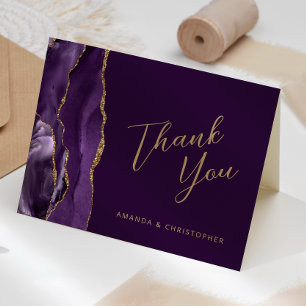 Carte Remerciement de mariage à l'écriture en agate doré