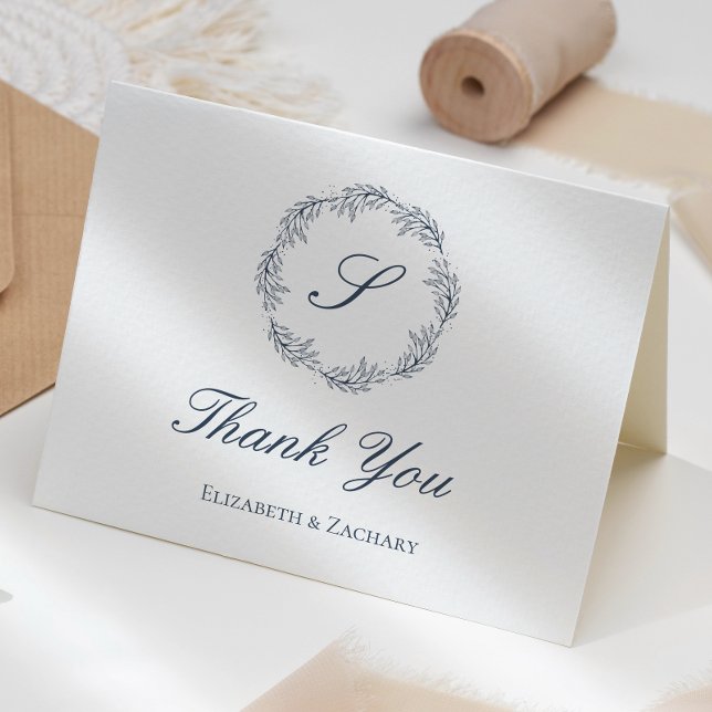 Carte Remerciement de mariage à monogramme bleu indigo c (Créateur téléchargé)