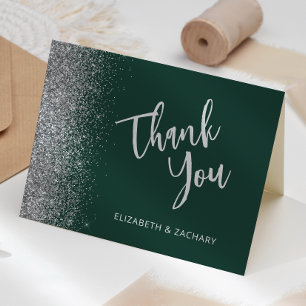 Carte Remerciement de mariage à paillettes vert émeraude