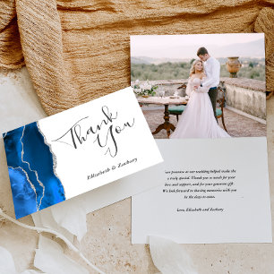 Carte Remerciement de mariage argent Agate Bleu Royal Ph