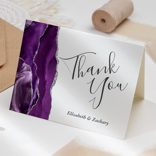 Carte Remerciement de mariage Argent Agate Violette (Créateur téléchargé)