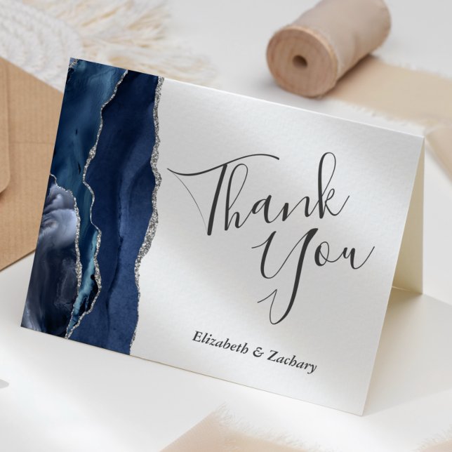 Carte Remerciement de mariage Argent Blue Agate (Créateur téléchargé)