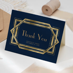 Carte Remerciement de mariage bleu marine Art Déco vinta
