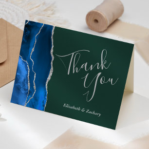 Carte Remerciement de mariage bleu royal Agate Vert arge