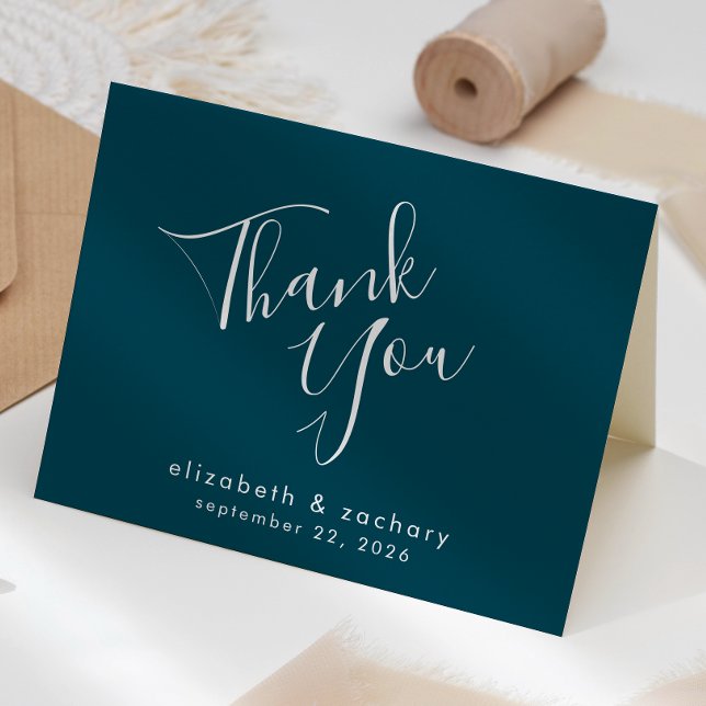 Carte Remerciement de mariage bleu sarcelle écriture mod (Créateur téléchargé)