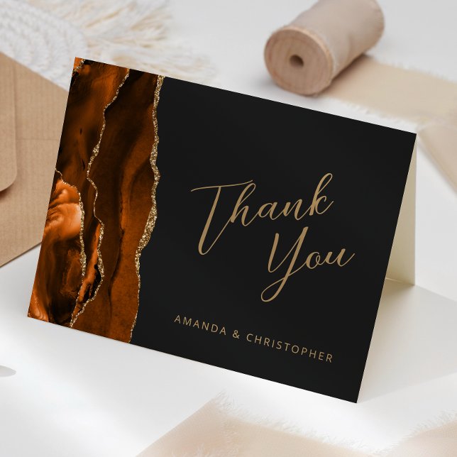 Carte Remerciement de mariage Burnt Orange Gold Agate So (Créateur téléchargé)