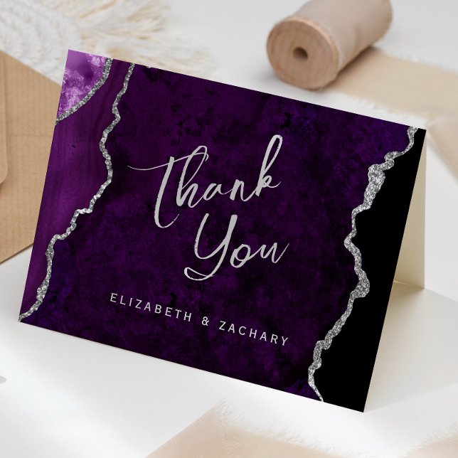 Carte Remerciement de mariage écriture Agate Argent Viol (Créateur téléchargé)